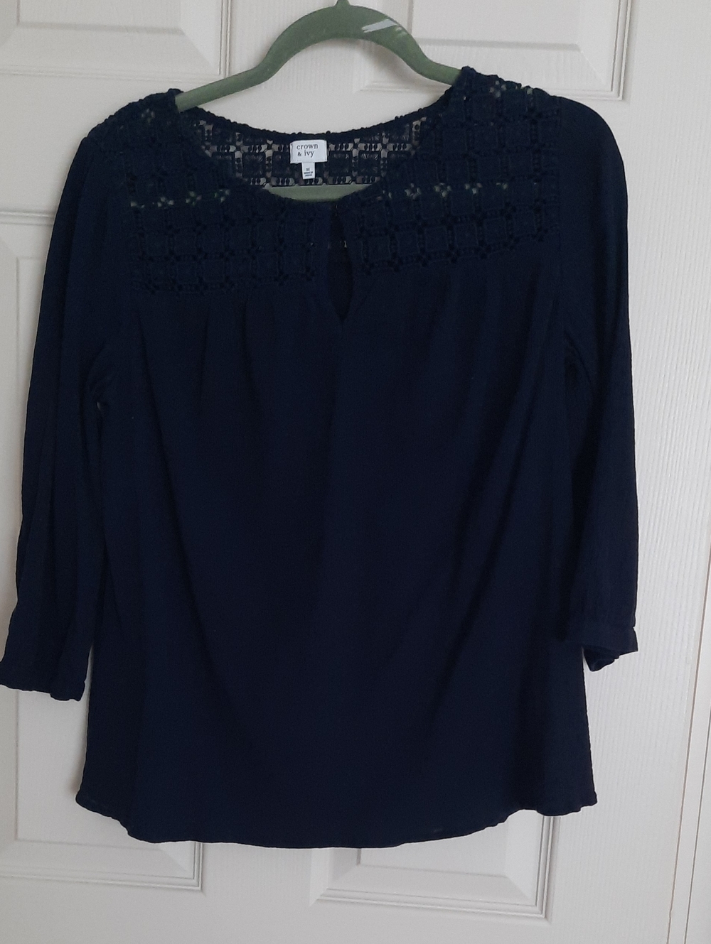 croft & barrow Navy Crochet Yoke Blouse